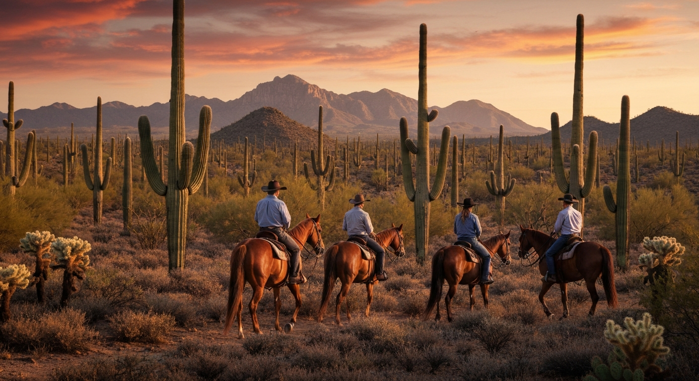 Riders at sunset
